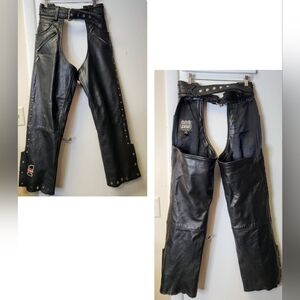 Highway Leather Black Low rise Motorcycle Leather Chaps Studded Biker Size M